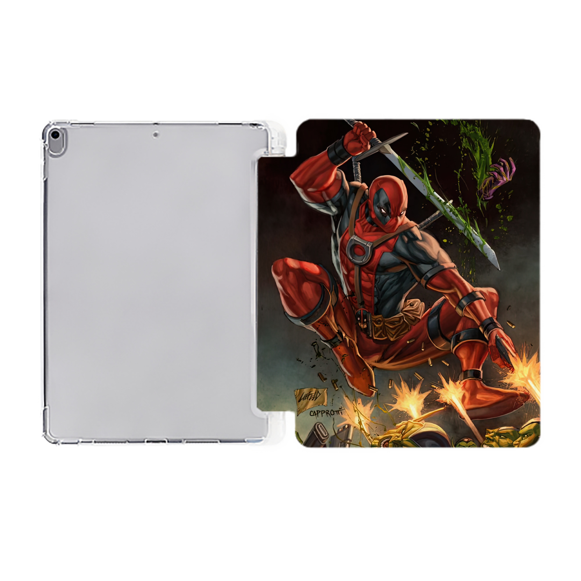 （画像用） Deadpool デッドプール IPad ケース ペン収納付き 三つ折りスタンド PUレザー×シリコン 対応機種9.5/10.5/10.9インチ